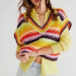 Free People Colorful Crochet Vest